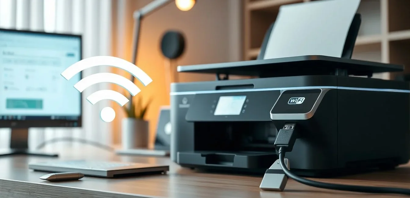 Printer setup using Wi-Fi or wired network or USB cable
